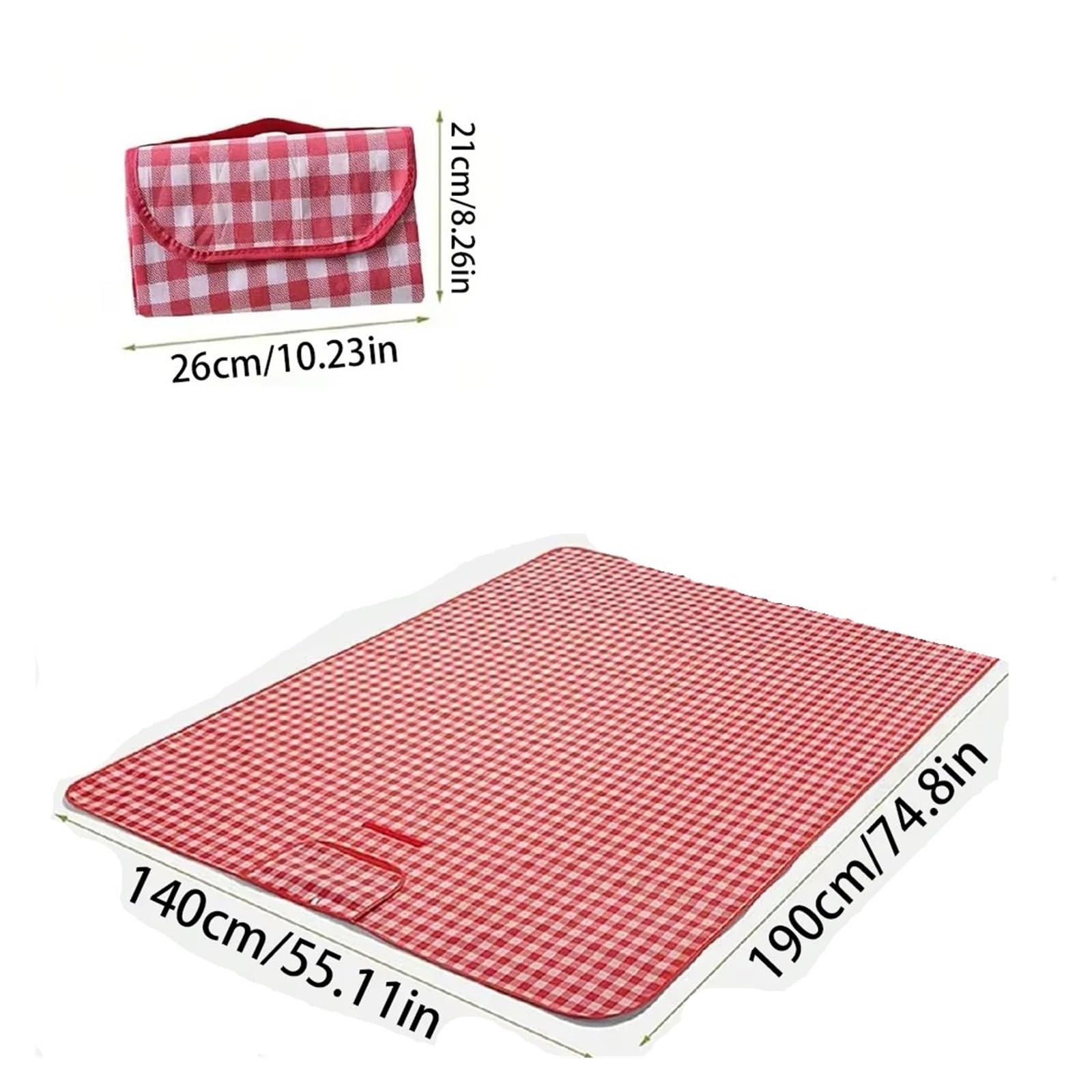 Générique Couverture de Pique-Nique 140 × 190 cm, Tapis Plage avec poignée à Carreaux Rouges, Compatible for la randonnée, Les Voyages, Parcs Camping en Plein air(3pcs-Red)