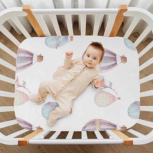 Miniatura 6 de Sábanas de cuna con globo aerostático de acuarela para niños y niñas, sábanas bajeras para cuna de bebé, suaves y transpirables, sábanas de mini