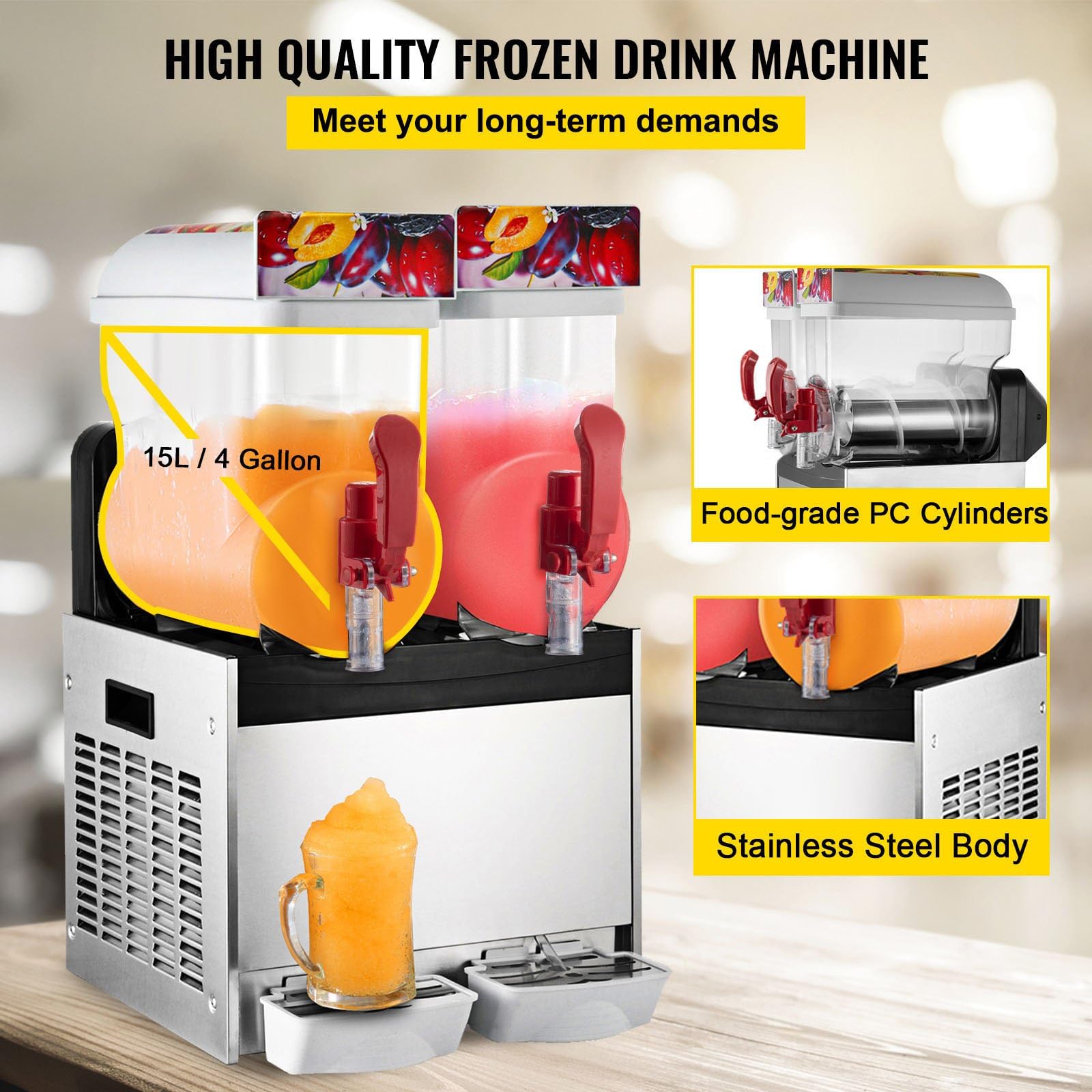 Máquina de Granizado 2x15L Máquina Comercial de Bebidas y Batidos,Máquina para Derretir Nieve de Doble Cilindro,Máquina de Granizado de Bebidas Congeladas Profesional de Doble Tanque,700W
