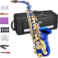 Vista 1 de EASTROCK Saxofón Alto Azul Oscuro/Dorado Mi Bemol Kit Completo para Estudiantes Principiantes con Estuche de Transporte, Boquilla, Almohadillas