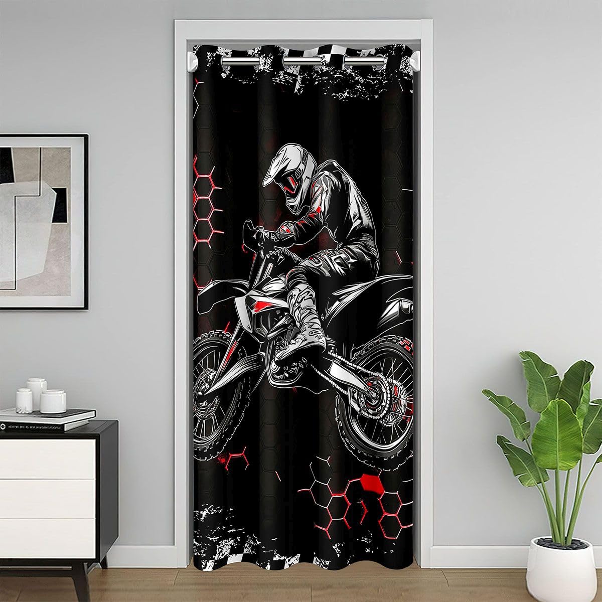 Rideaux occultants moto tout-terrain pour porte de chambre de garçon en nid d'abeille