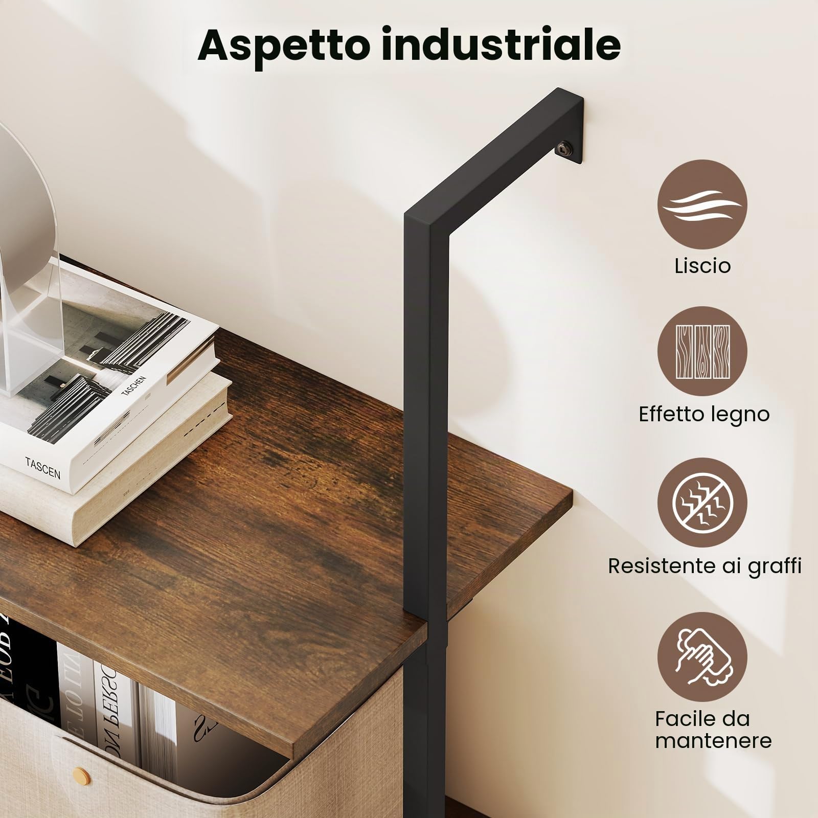 GIANTEX Mensola da Parete a 4 Ripiani, Scaffalatura Aperta con Telaio Metallico, Stile Industriale Sospeso, Salvaspazio 76 x 30 x 163 cm, per Cucina, Soggiorno, Camera e Ufficio