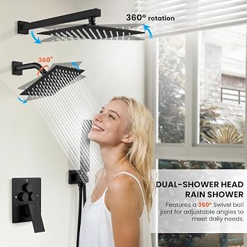 gotonovo Bathroom Shower Faucet Set Push Button Diverter Rainfall Shower System Shower head and Handheld Set Shower Trim Kit Wall Mount 10 Inch Showerhead with 6 Inch Showerhead Matte Black
