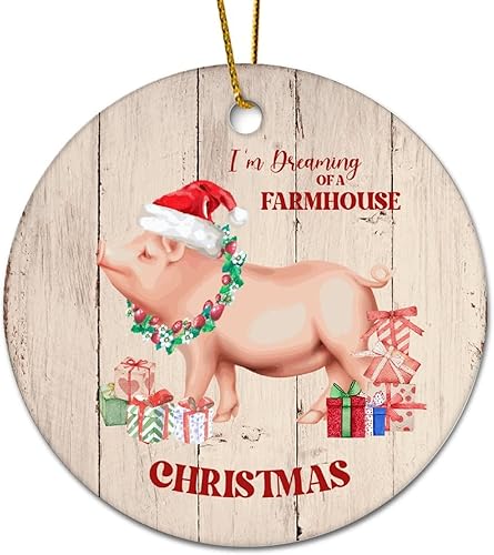 Miniatura 2 de Adornos redondos de cerámica para árbol de Navidad con el que estoy soñando con una casa de campo, adornos para Año Nuevo, Navidad, cumpleaños,