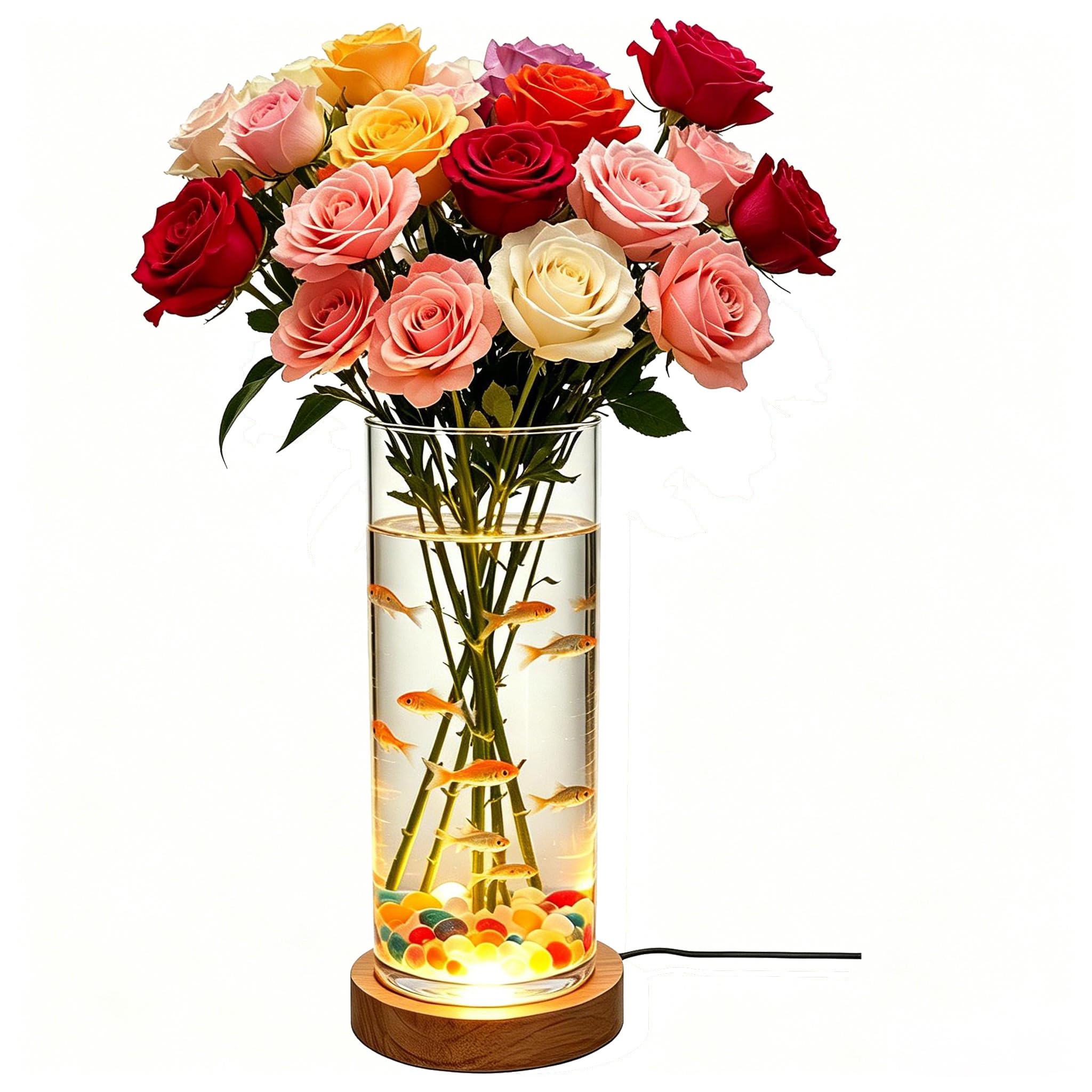 Vase en verre transparent 20 cm LED luminescent pour fleurs séchées
