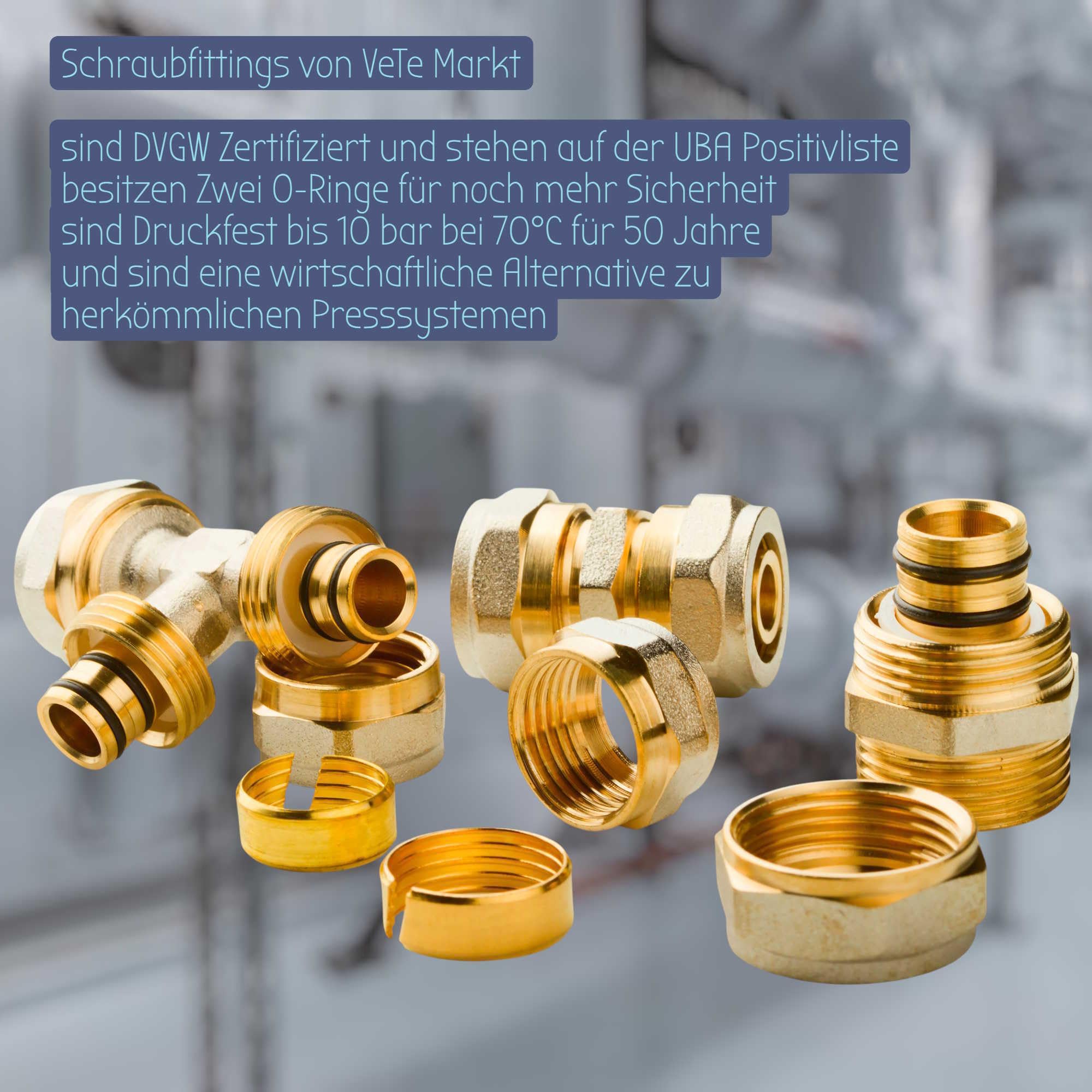 Pipetec Schraubfitting Übergang mit Außengewinde 16 x 2mm - 1/2 Zoll | für Mehrschichtverbundrohr und Aluminiumverbundrohr, DVGW Zertifiziert