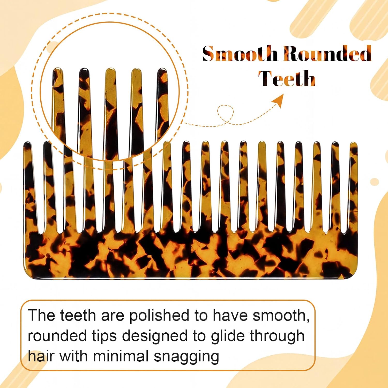 Nuogo 6 Pack Wide Tooth Comb Large Hair Detangling Comb French Cellulose Detangler Combs Pocket Combing for Women, Purse Travel Pocket Gifts for Thick Curly Wavy Wet Dry Hair(Tortoise Shell)