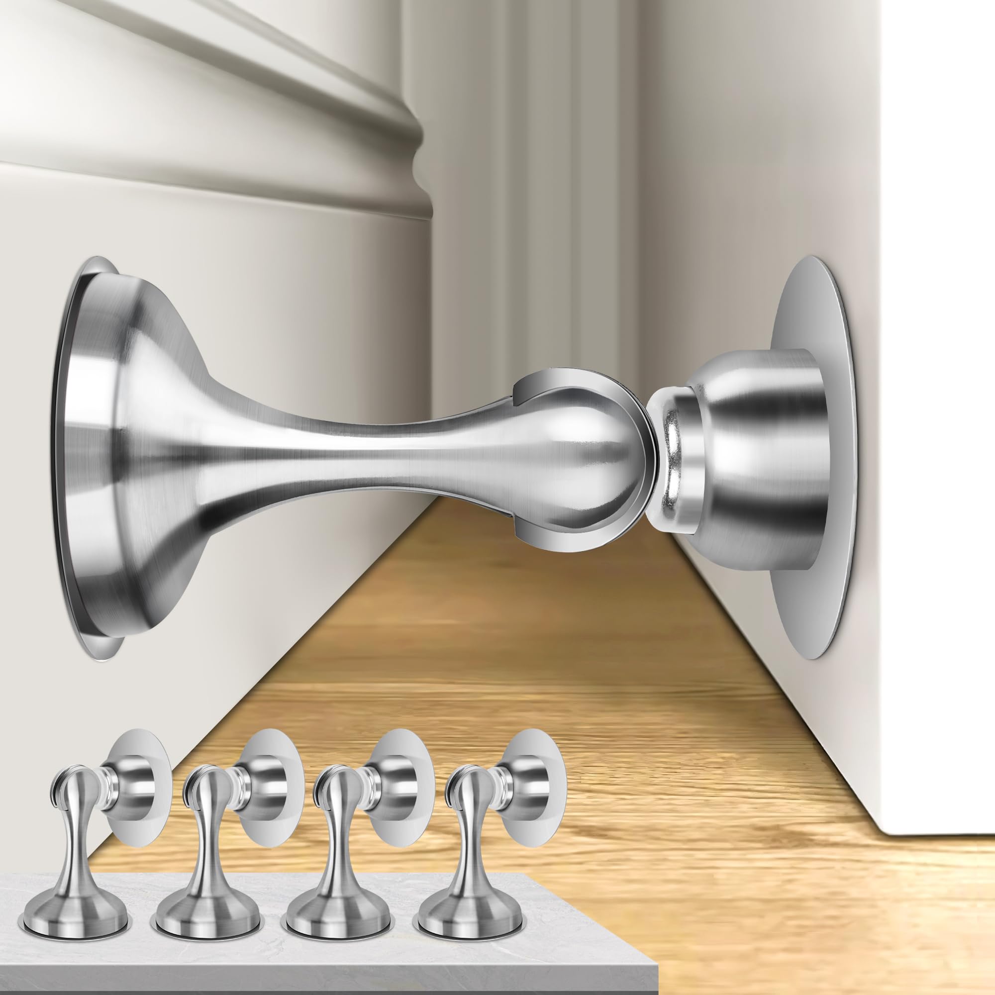 Crosize Magnetic Door Stoppers 4 Pack, Stainless Steel Door Stops, Silver