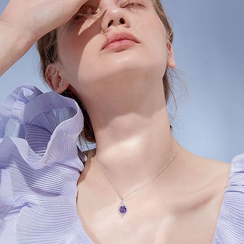 Miniatura 2 de Natural Amethyst Necklace 925 Sterling Silver Authentic Gemstone Purple February Birthstone Pendant Jewelry Gift for Women Girls