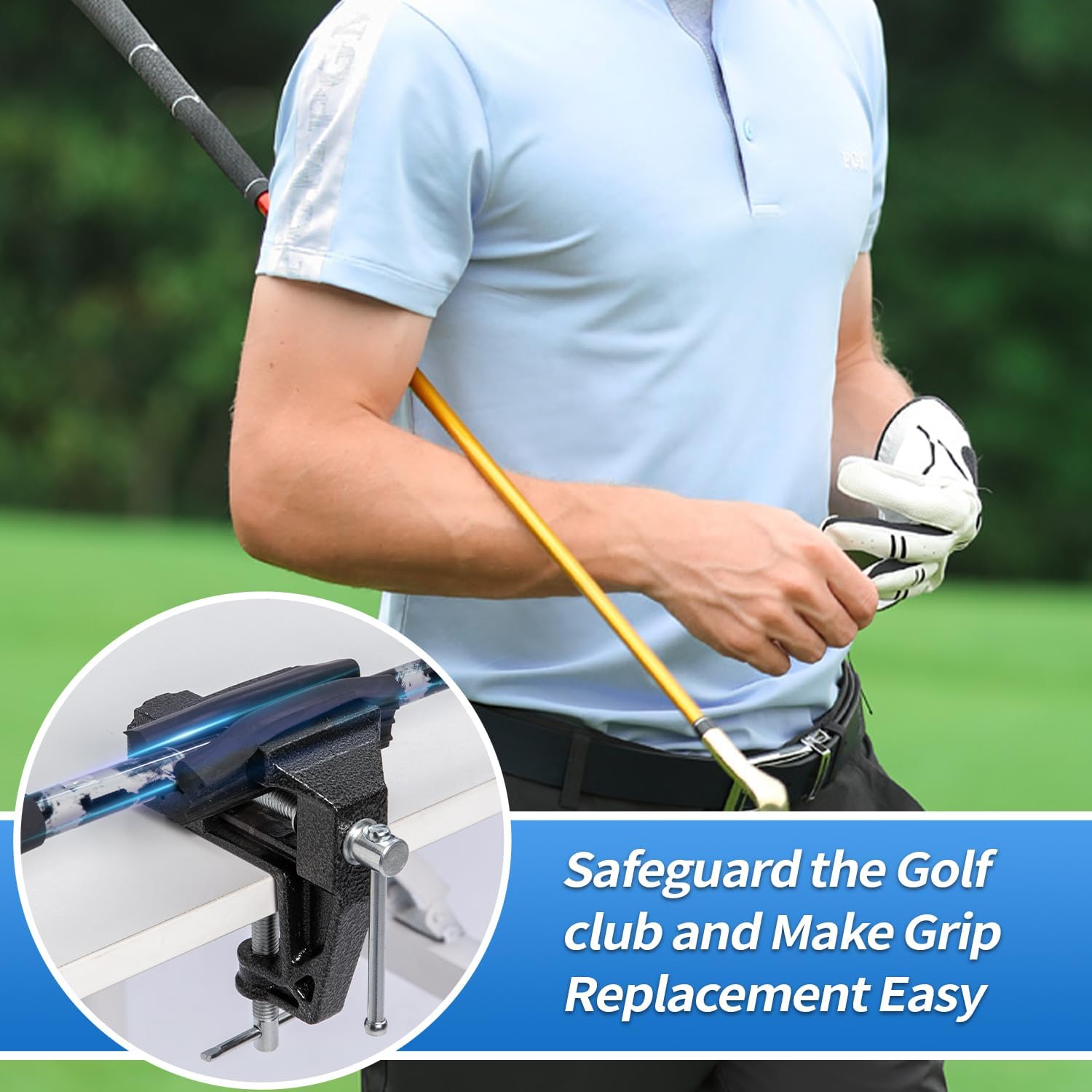 Golf Grip Kit for Regripping Golf Clubs, Portable Table Vise Rubber Clamp for Golf Grip Removal Tool with Solvent, Golf Club Regripping Kit