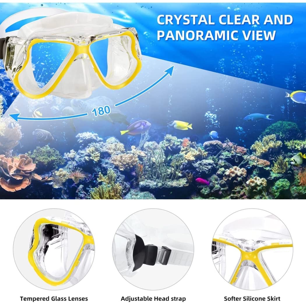 Tauchmaske Schnorchelset - Silikon Anti-Fog Brille mit Atemschlauch und Flossen für Erwachsene
