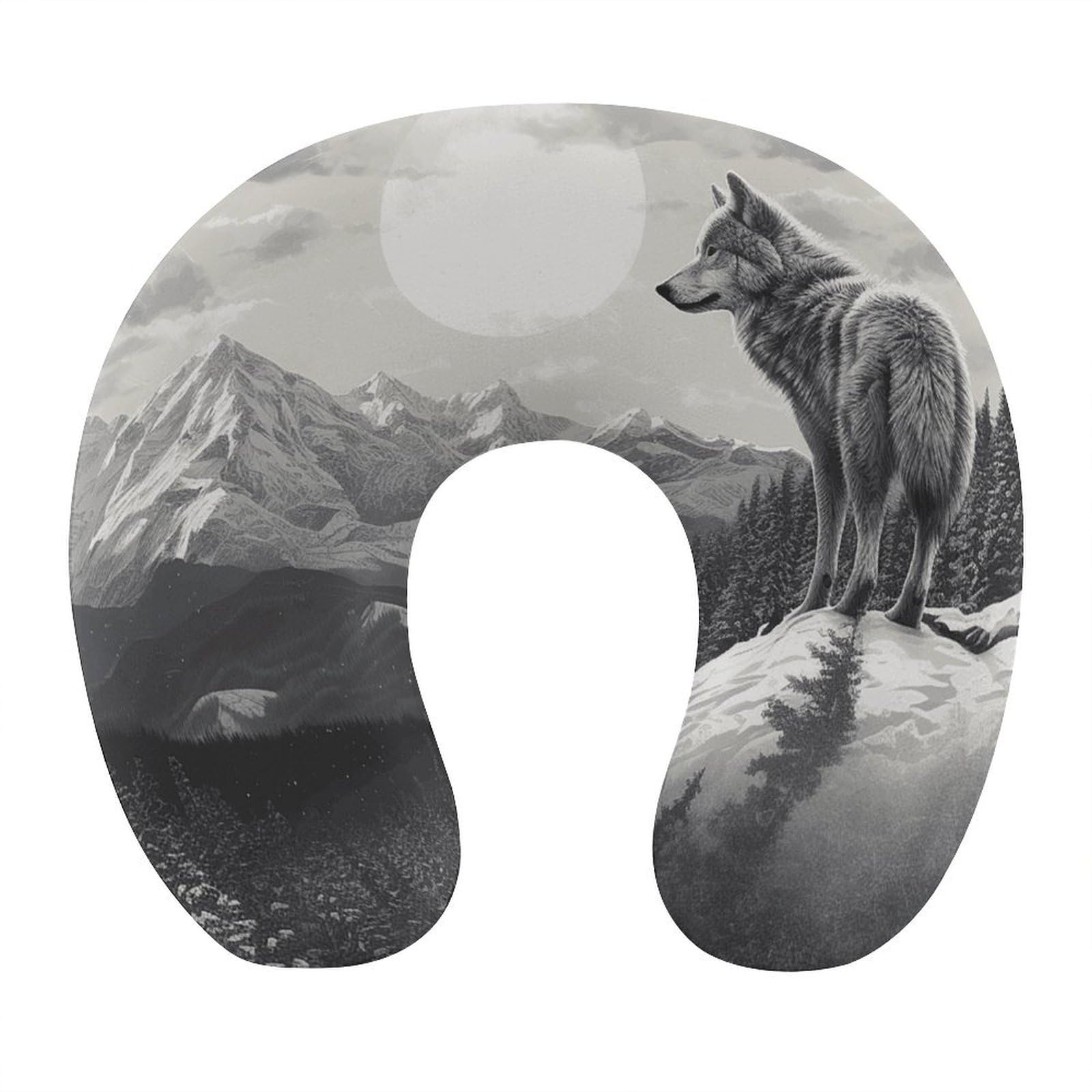 Btcowzrv Style Snow Mountain Lone Wolf U Shaped Neck Pillow Travel Pillows