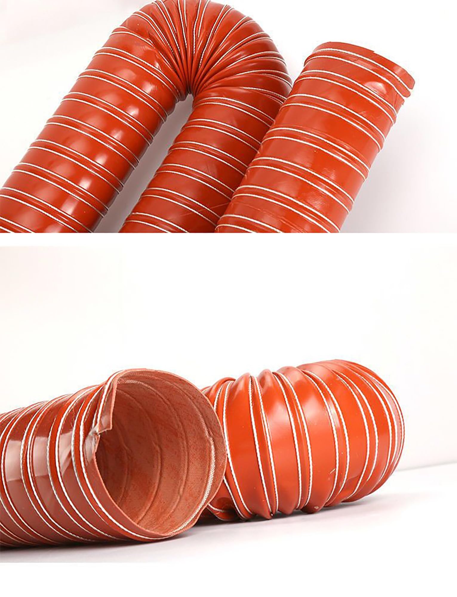300 °C Hochtemperatur-Luftkanal – Roter feuerfester Silikonschlauch mit Stahldraht zur Wärme- und Rauchabsaugung(51mmx300cm)