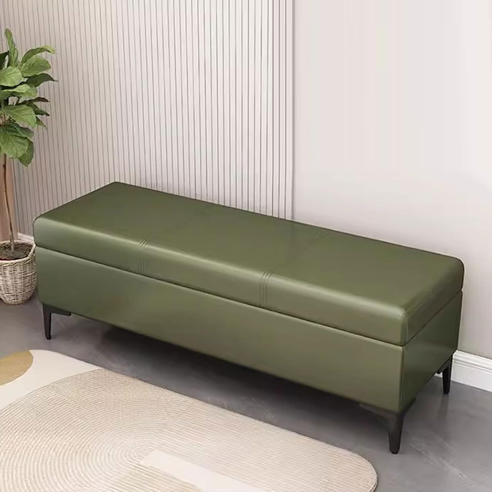 Banc de rangement en faux cuir capitonné pour entrée et bout de lit chambre