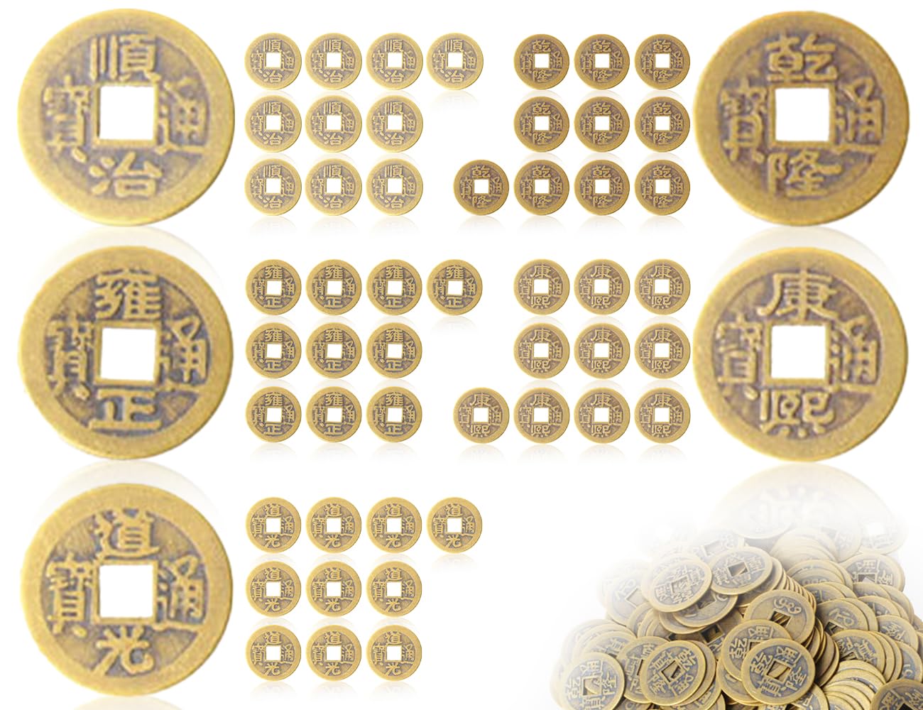KAPSING 50pcs Chinese Feng Shui Coins Lucky Coins Copper Coins Tongqian for Health and Prosperity