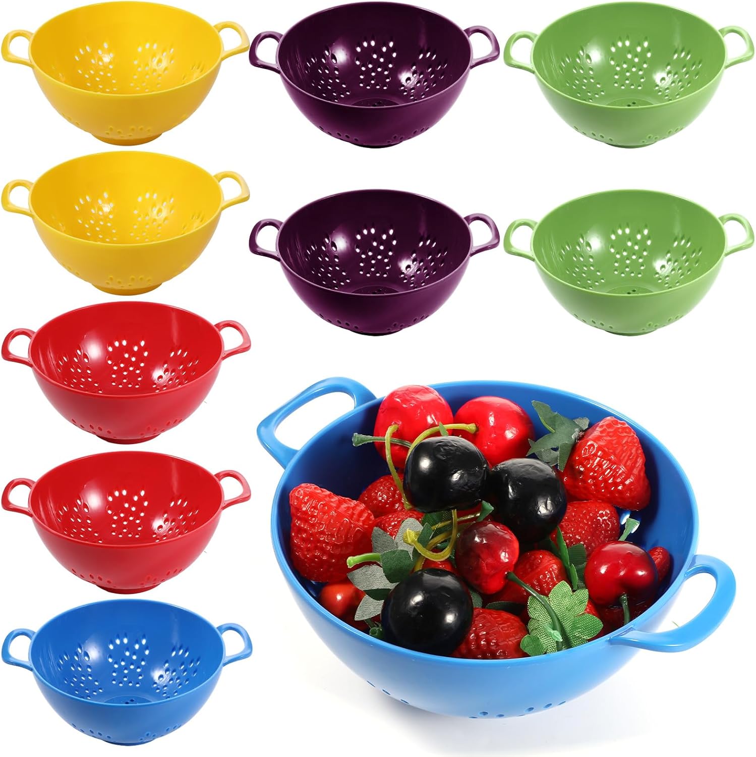 10Pcs Mini Colander for Kitchen, Plastic Berry Strainer with Double Handles, Small Fruit Strainer Bowl, Durable Berry Colanders Food Strainers for Fruit, Vegetable (7.52 × 5.91 × 2.83”)