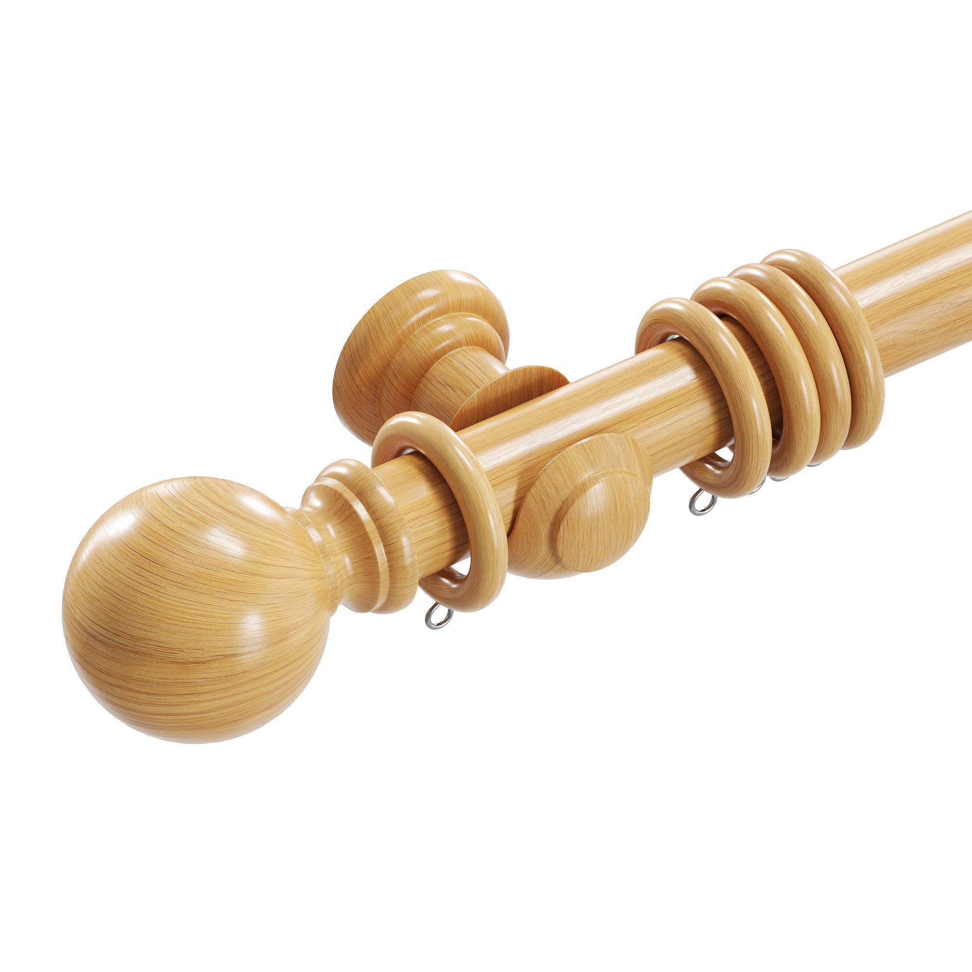Loch & Skye Wooden Curtain Pole Set - Natural, 120cm - 35mm Diameter Fixed Length Beechwood Curtain Rod with Finials, Rings & Brackets - Thick Curtain Poles for Eyelet Curtains and Windows
