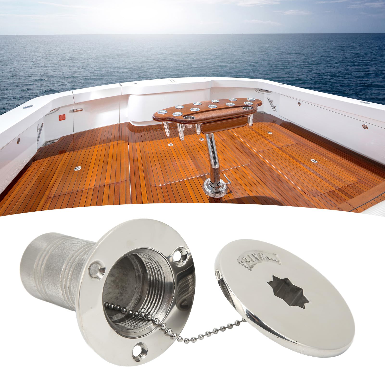 RiaYer 316 Stainless Steel Straight Diesel Deck Fill - 1-1/2" Marine Boat Fuel Filler With Key Cap, Anti-Theft - View #7