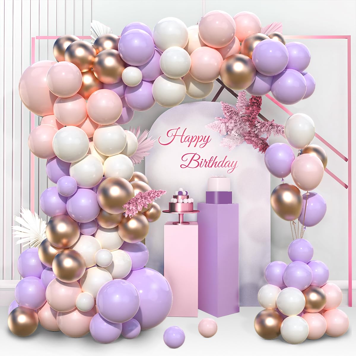 Kit Arco Palloncini Rosa Viola, 97pz Ghirlanda Palloncini Viola Rosa Pastello con Palloncini Lilla Palloncini Oro Rosa Bianco per Decorazioni Compleanno Baby Shower Battesimo Nascita Bimba Matrimonio
