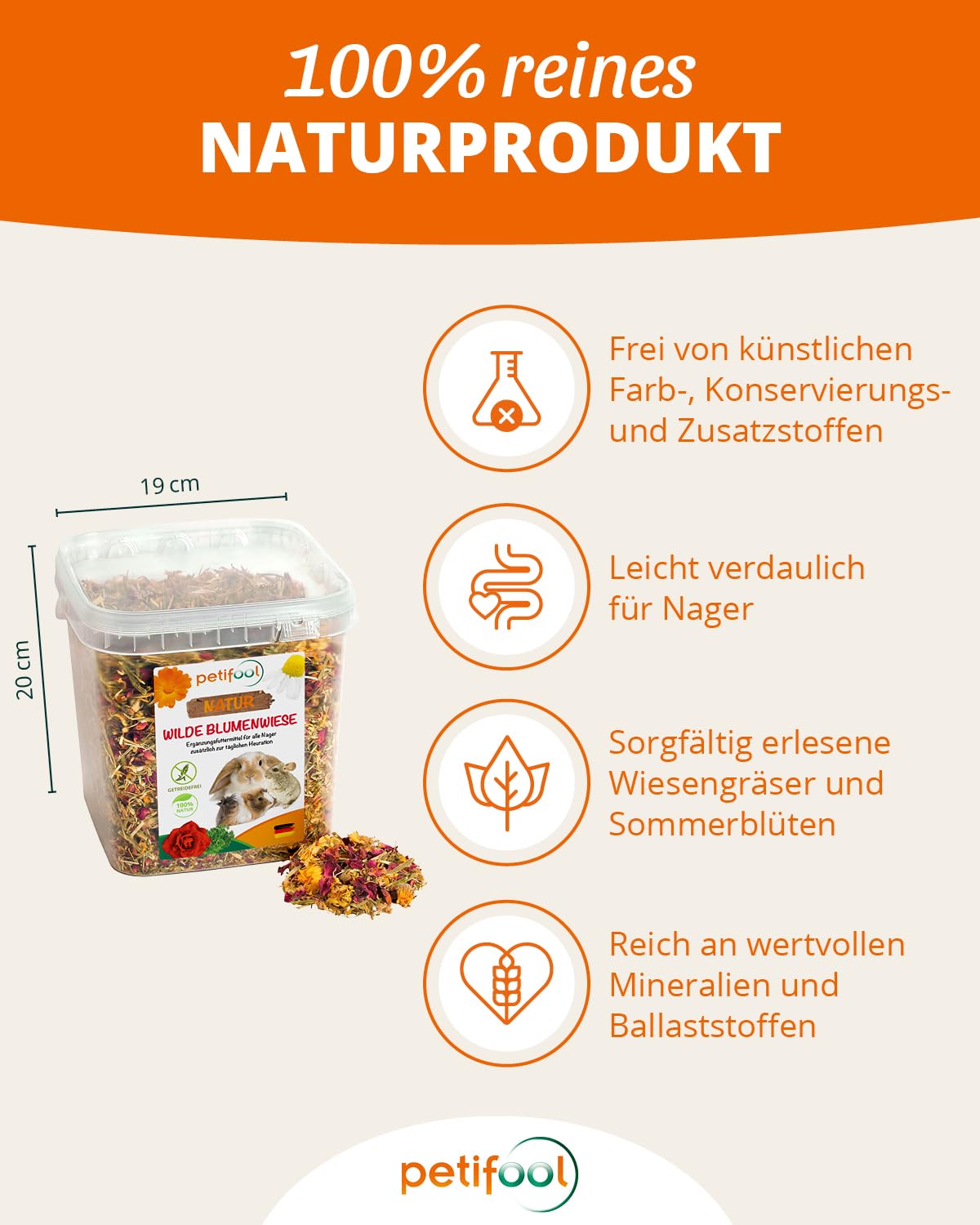 Petifool Dzika Łąka Kwiatowa Karma Uzupełniająca dla Gryzoni, Dzika Łąka Kwiatowa, 600 g