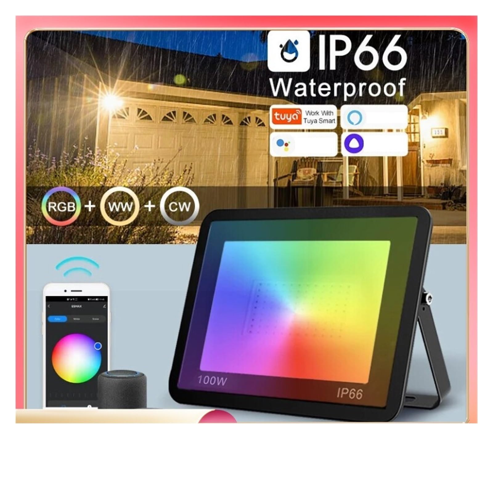 Proiettore a LED, TUYA RGB Proiettore Smart APP Controllo vocale CCT 3000-6500K 30W 50W 100W AC for illuminazione esterna for feste in giardino(30W)