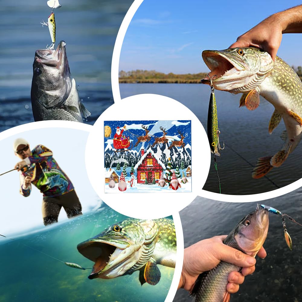 Calendario Dell'Avvento 2025 Con Esche Da Pesca, Regalo Di Natale Per Uomini Pescatori Set Di Attrezzatura Per Conto Alla Rovescia Di 24 Giorni Con Crankbaits Spinnerbaits Vermi In Plastica 0 2