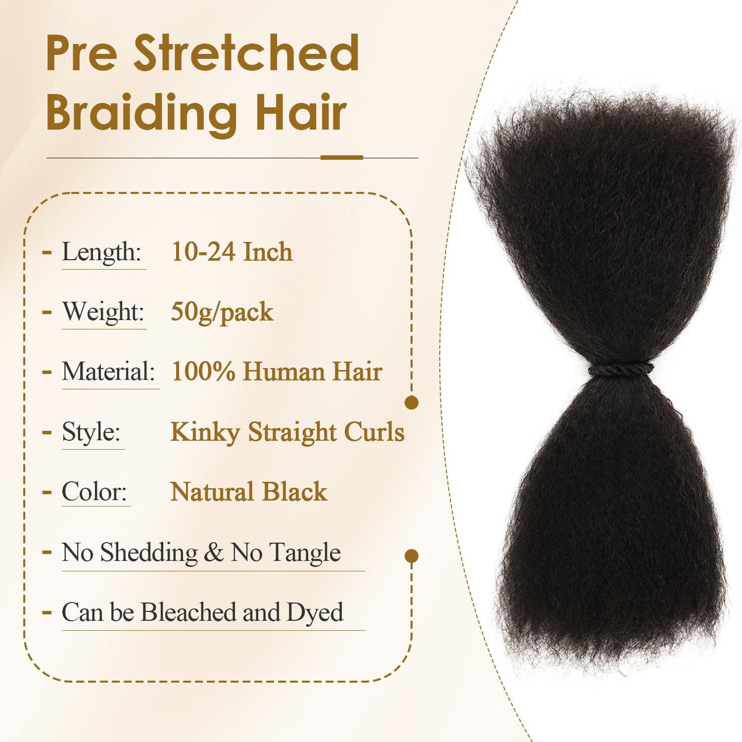 DAIXI Braiding Hair Pre Stretched Afro Kinkys Bulk Human Hair for Box Braids and Twists Easily Seperated Natural Soft Yaki Straight Texture Crochet Hair Extensions (1B 50g, 18 Inch)