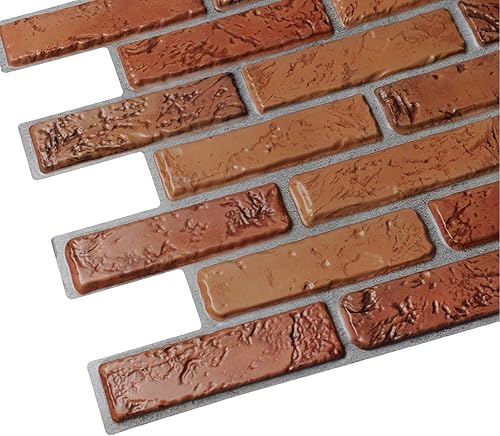 Miniatura 4 de Dundee Deco PG7060 Ladrillos de imitación naturales de color rojo oscuro, 3.2 pies x 1.6 pies, panel de pared 3D de PVC, decoración de paneles