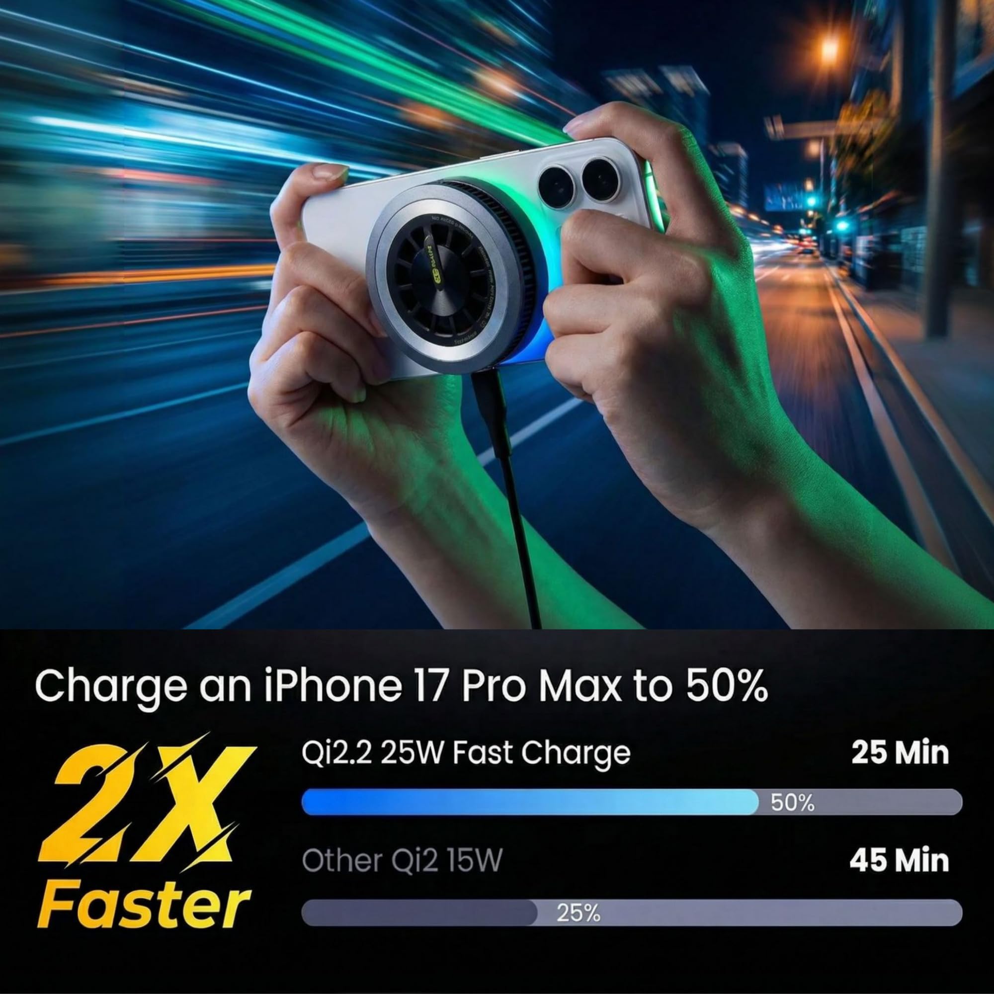 Qi2.2 - Cargador magnético inalámbrico desmontable para coche y escritorio de 25 W, compatible con MagSafe, refrigeración Peltier de 3 segundos, carga rápida para iPhone 17/16 Pro Max, Galaxy