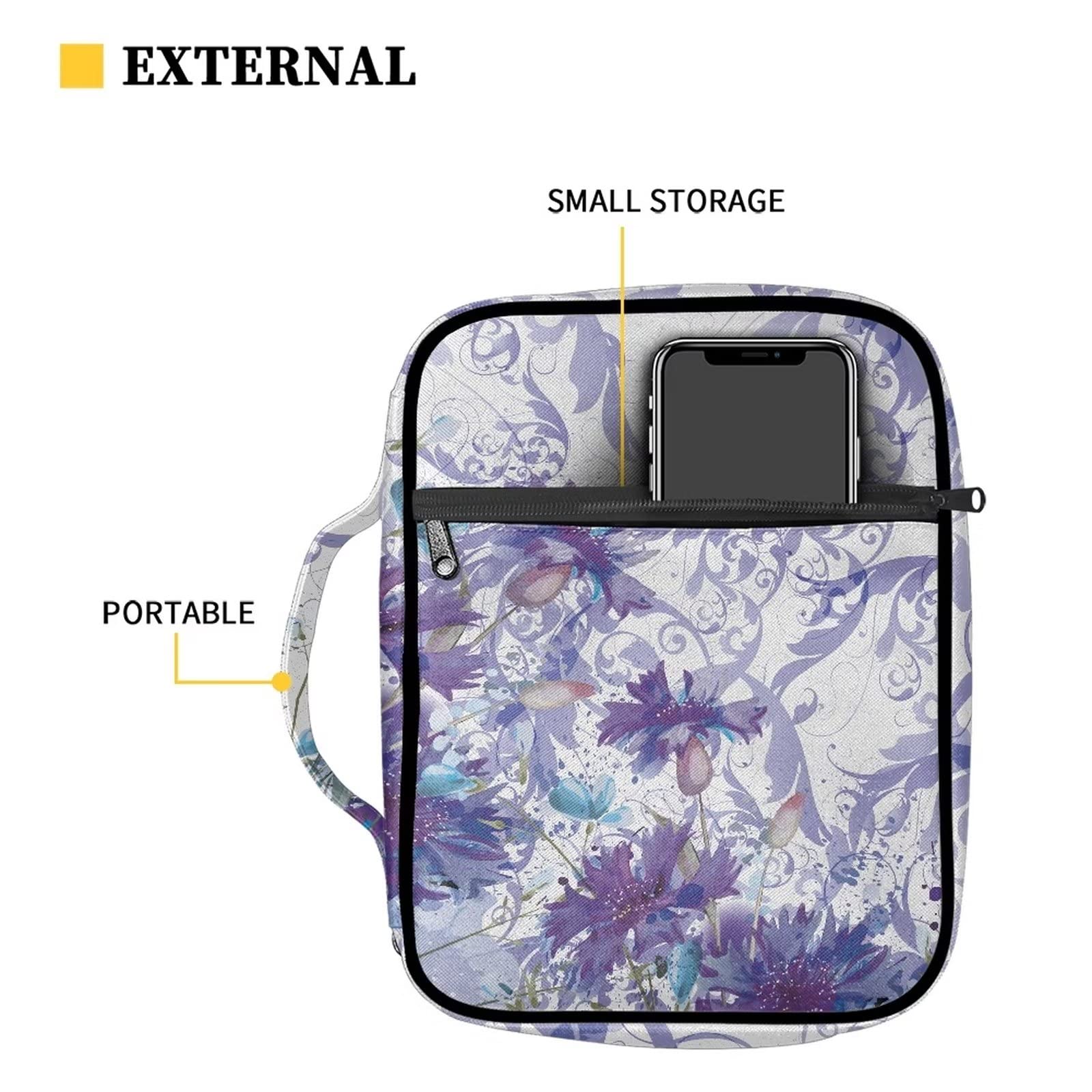 SEANATIVE Watercolor Flower Print Bible Case Bible Book Holder Organizer Portable Protective Bible Carrier Bag with Durable Handle - Image 3