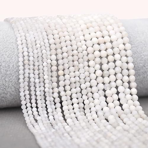 Miniatura 2 de Cuentas sueltas redondas de piedra lunar natural facetada de 0.118 pulgadas (0.118 in), cuentas de piedra espaciadora para hacer joyas de bricolaje