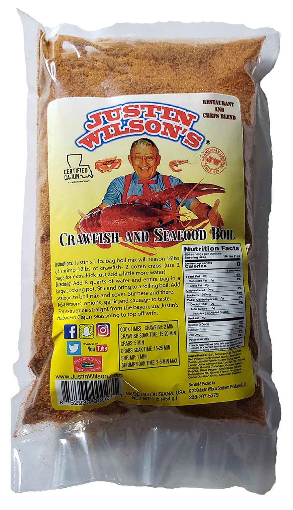 Buy Justin Wilson Cajun Seafood Boil, 1 Pound Bag (Seasons 12lbs