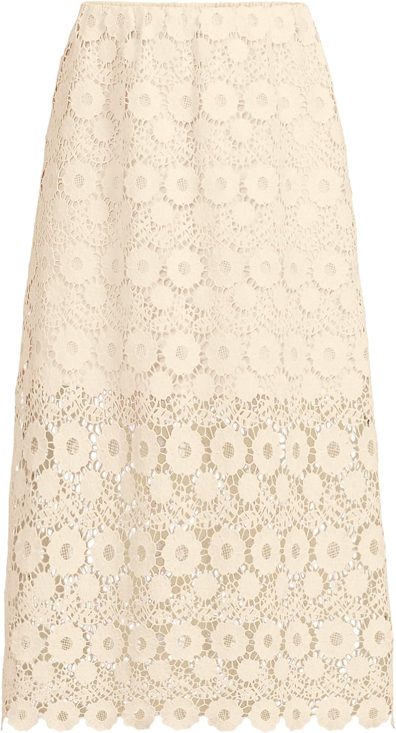 Lands' End Women's Lace Overlay Midi Skirt