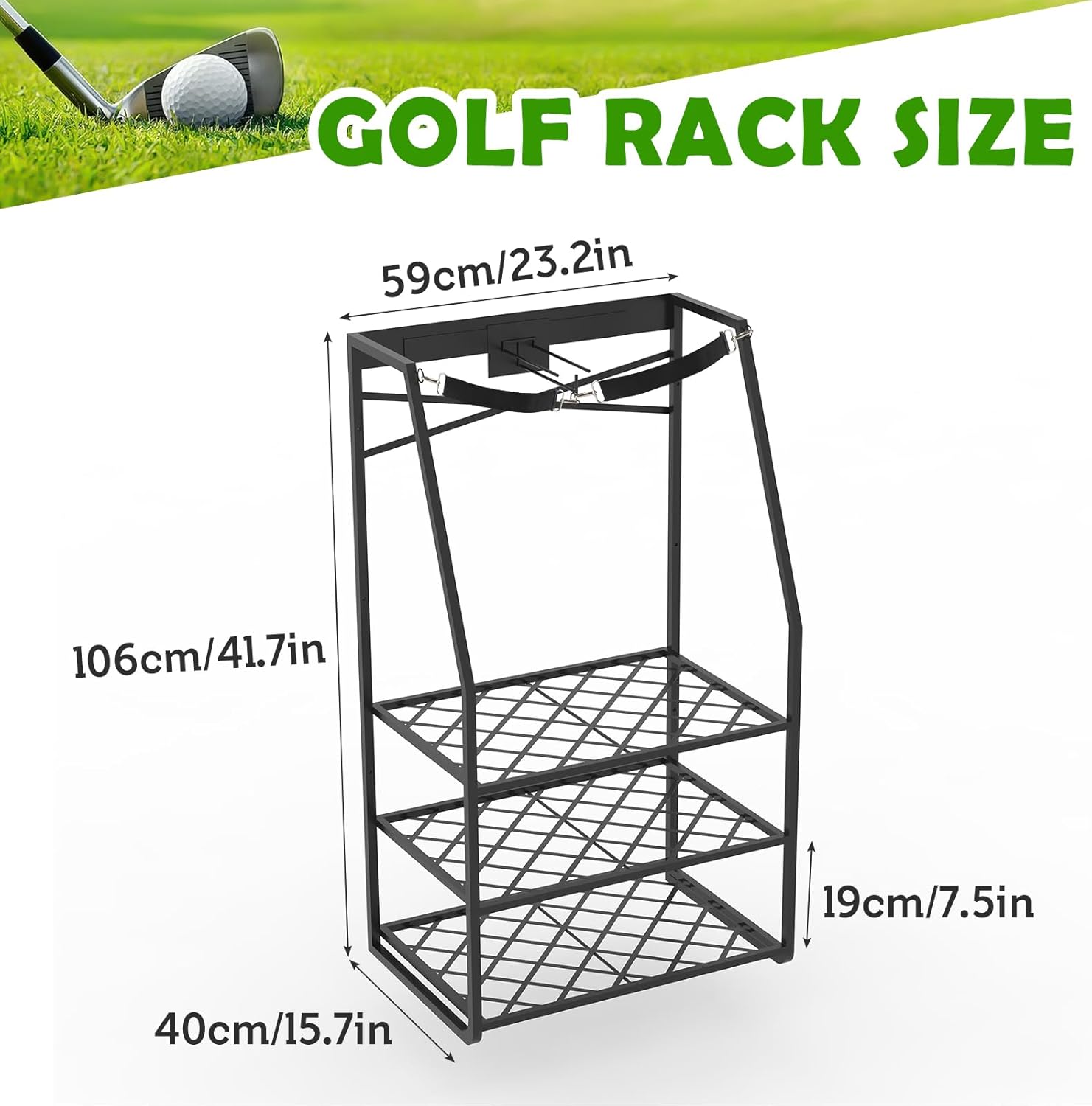Wall Mount Golf Bag Organizer for Garage, Heavy Duty Golf Storage Rack Holds 2 Bags, Freestanding Golf Bag Stand and Accessories Holder for Home & Shed