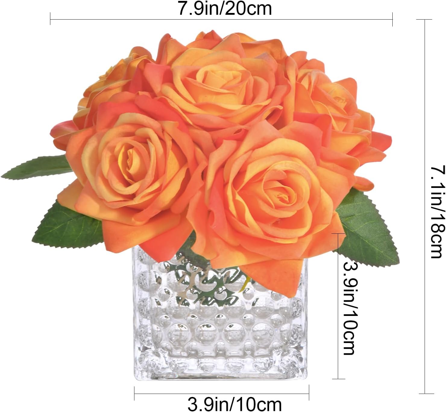 Fule Artificial Silk Rose Flower Centerpiece Arrangement in Glass Vase with LED Light for Home Wedding Decoration (Orange) - Image 8