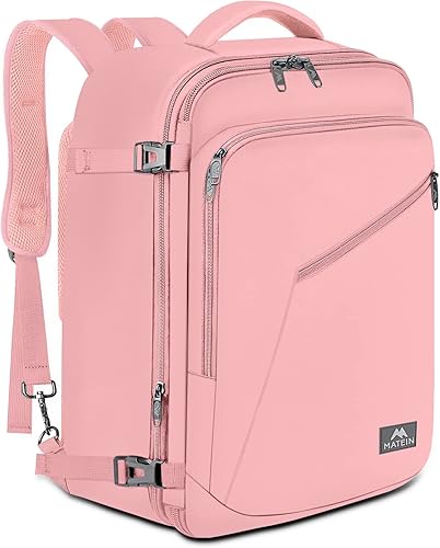 MATEIN Mochila de viaje rosa para mujer mochila de viaje grande aprobada por aerolíneas mochilas de transporte expandibles maleta convertible de 35