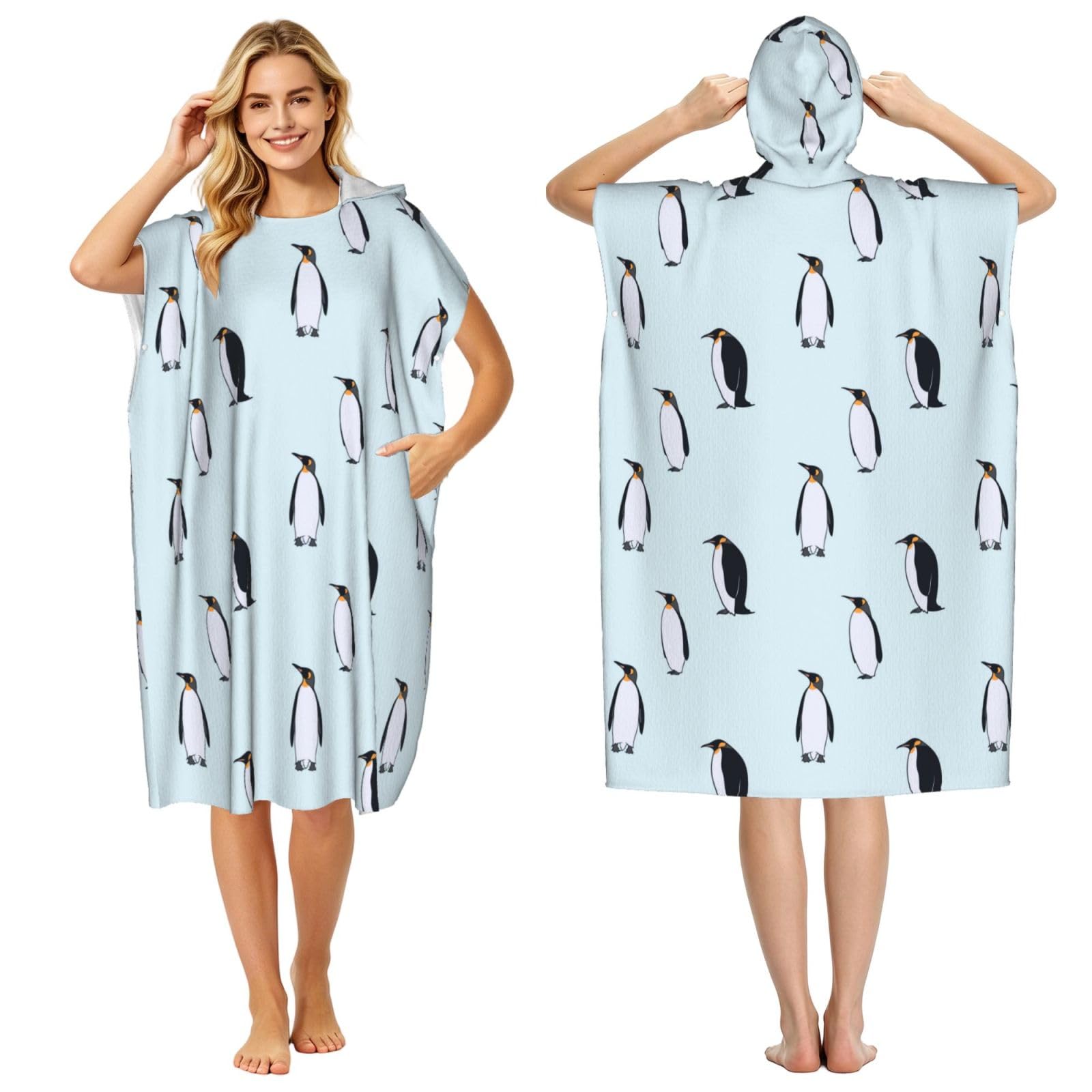 Poadnly Penguin, Adult Hooded Beach Towel 90 x 110 cm,Changing Bath Robe, Surf Poncho Towel For Women Men