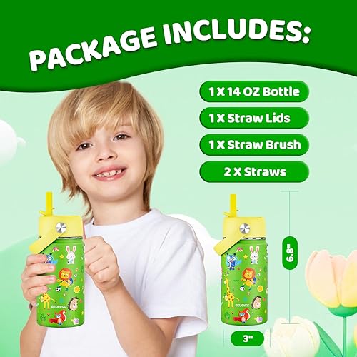 Miniatura 4 de 14 OZ Kids Water Bottle with Straw Lid 188 Stainless Steel Insulated Water Bottle for School BPA Free Vacuum Double Wall LeakProof Portable Water