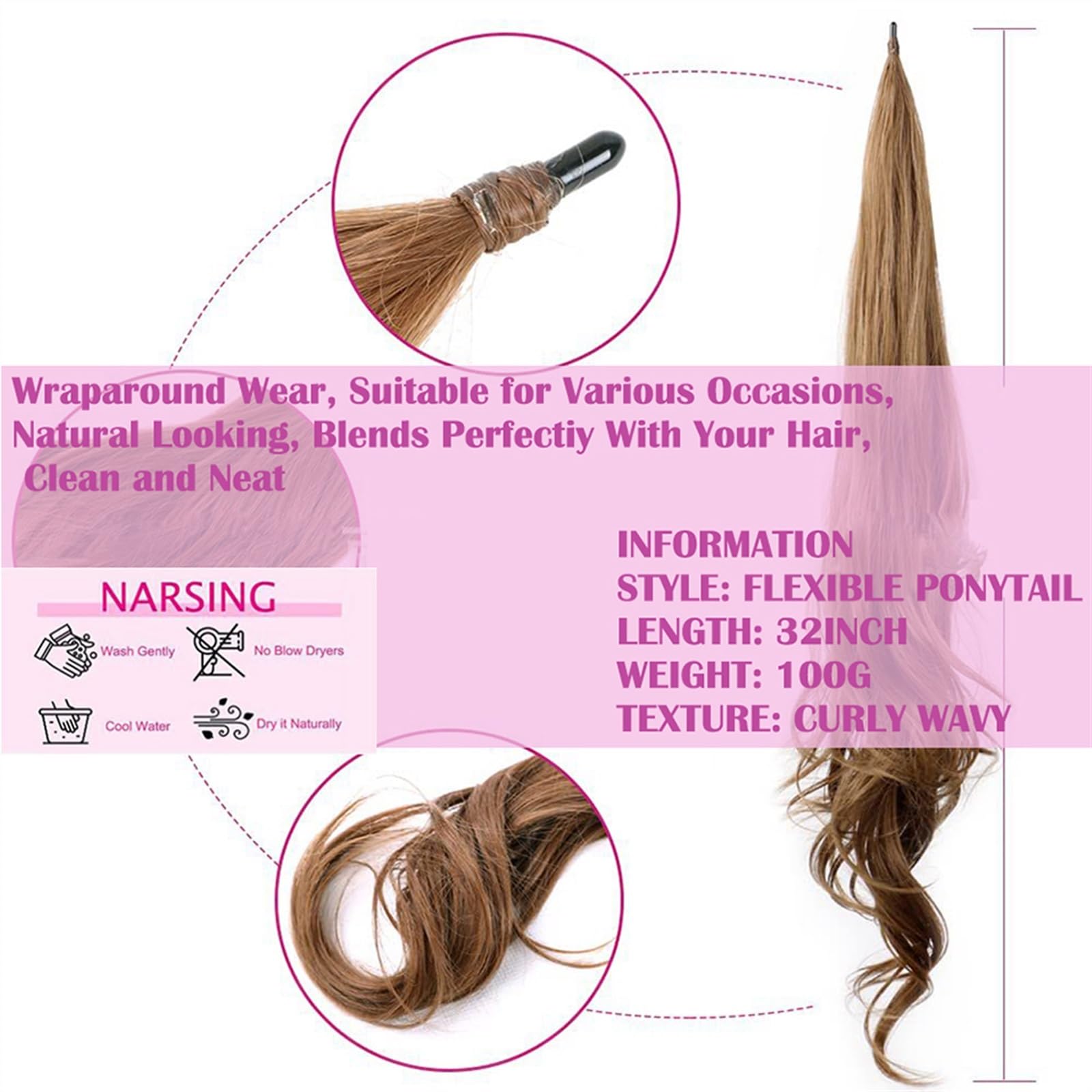 Extensión de cola de caballo Extensiones de cabello de cola de caballo for mujer, pelo largo sintético de 32 pulgadas, envoltura Flexible, cola de caballo falsa, postizos suaves naturales for uso diar
