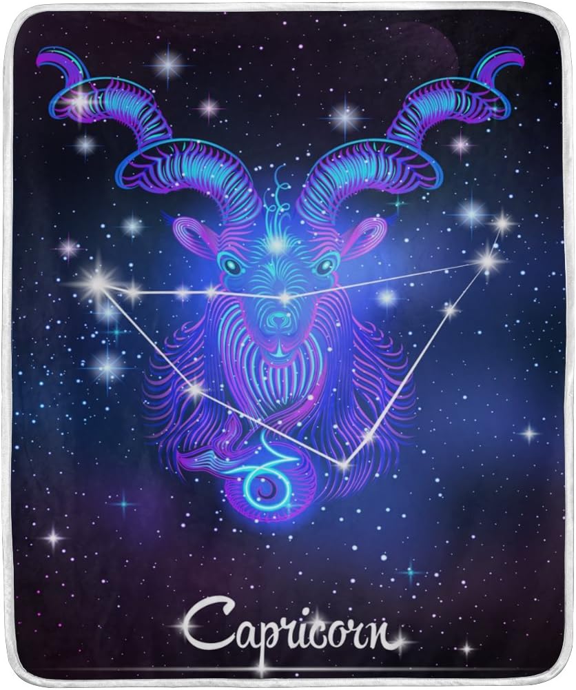 12 Constellation Zodiac Signs Capricorn Throw Blanket, Lightweight Warm Polyester Blankets for Bed Couch Sofa Travelling Camping, 50 x 60 Inch