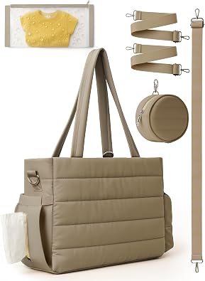 Large Diaper Bag Tote for Women, Crossbody Mommy Bag with Waterproof Bult-in Removable Diaper Bag