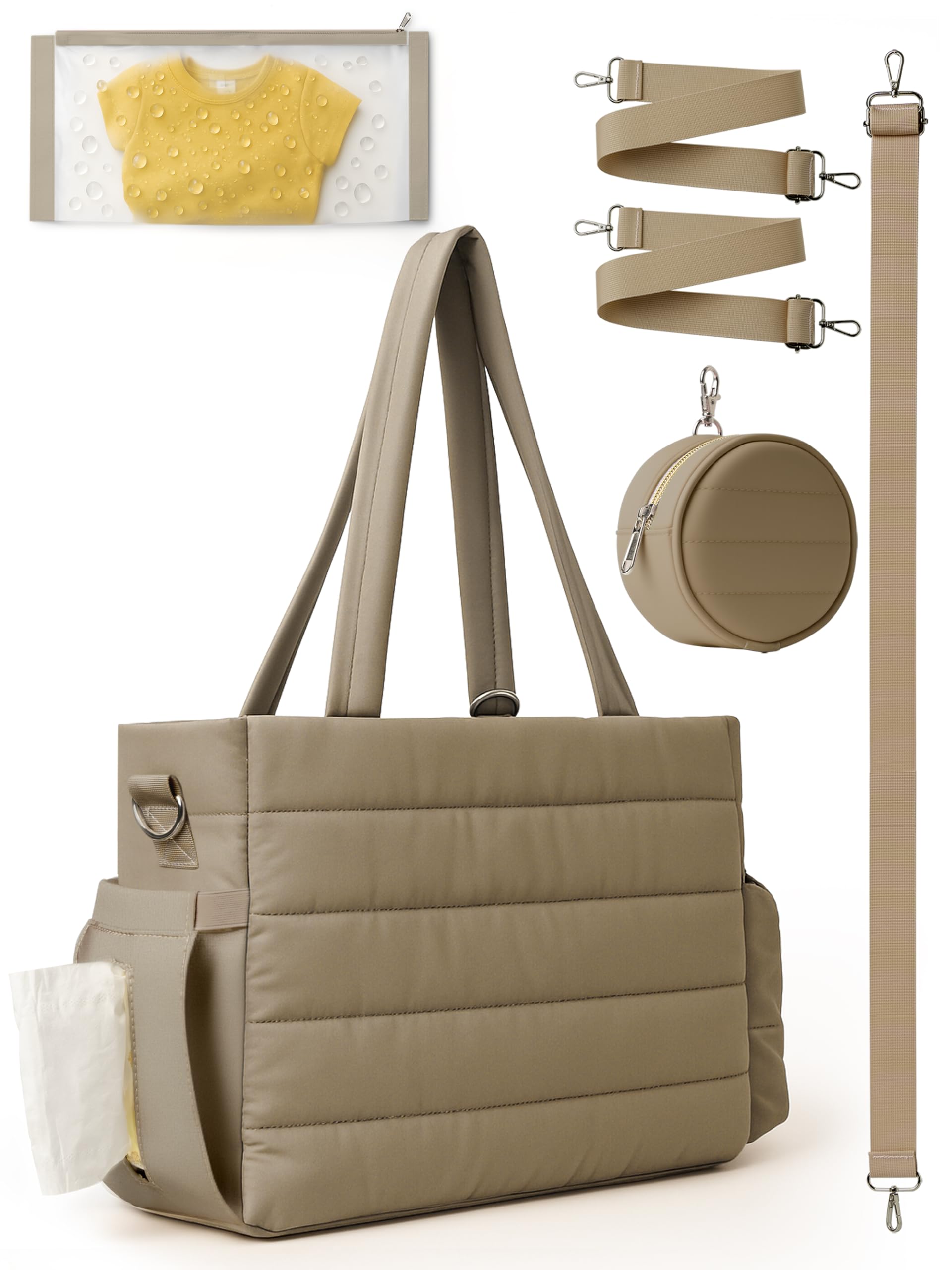 Large Diaper Bag Tote for Women, Crossbody Mommy Bag with Waterproof Bult-in Removable Diaper Bag