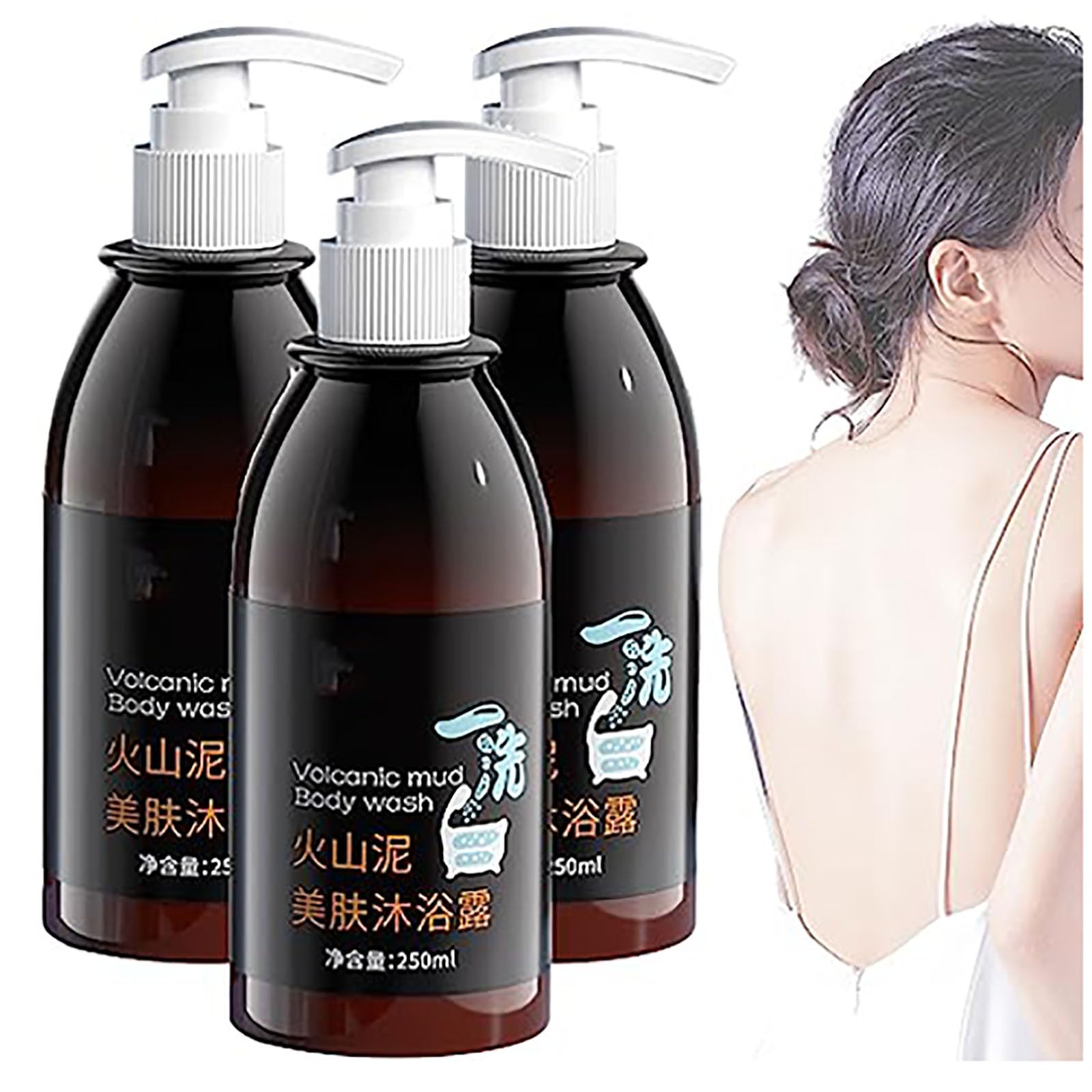 GIONAR Lifusha Volcanic Mud Body Wash Whitening, Lifusha Instant Skin Whitening, Volcanic Mud Shower Gel, 3 In 1 Effective Volcanic Mud Skin Whitening Body Lotion (3pcs)