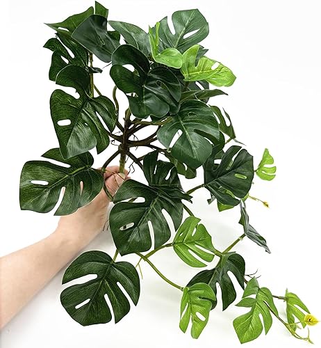 Vista 20 de CATTREE Planta artificial de palmera, plantas tropicales falsas con hojas de plástico de vegetación sintética, arbustos de helecho boston bushe