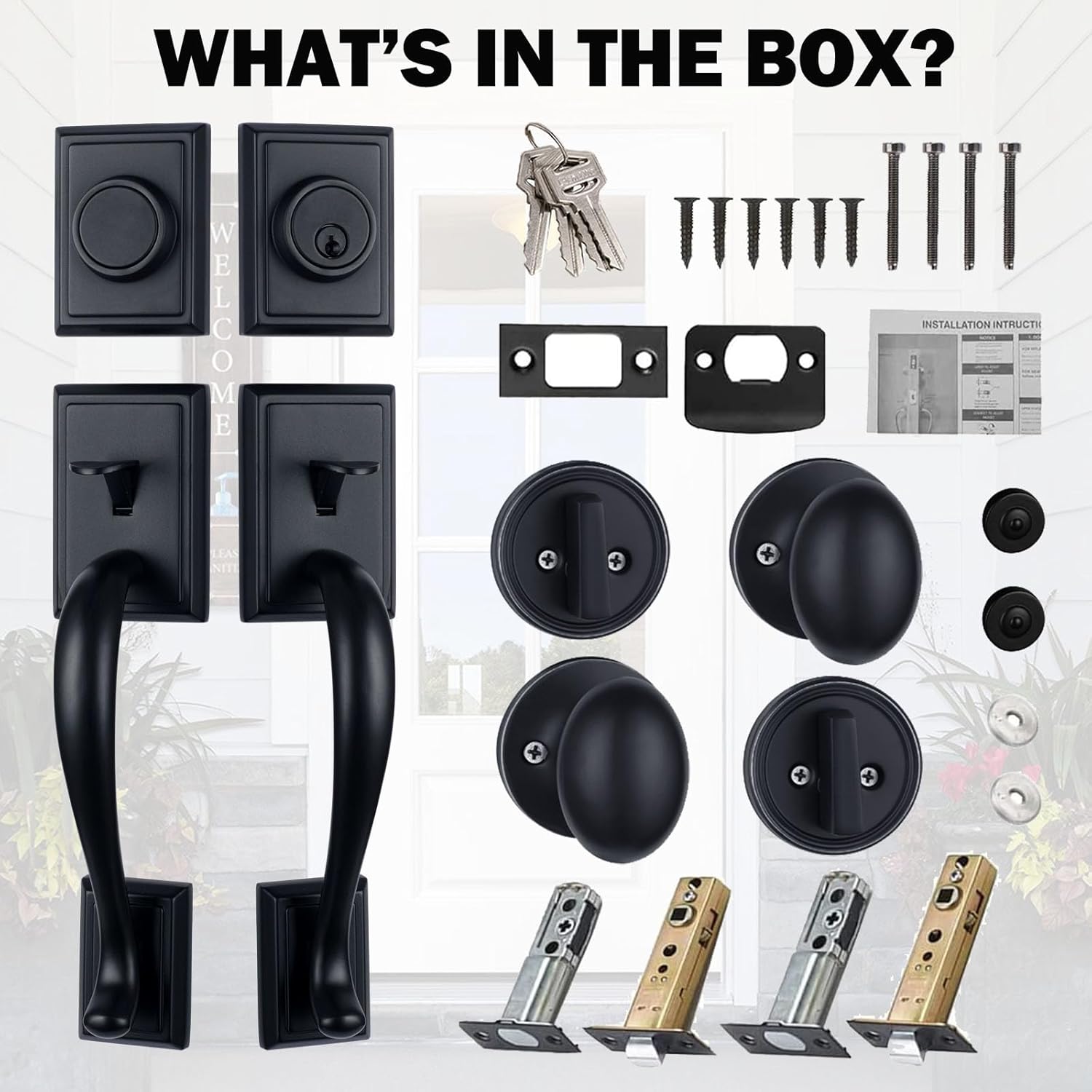 Double & Single Front Door Handle Set with Knob, Different Keys