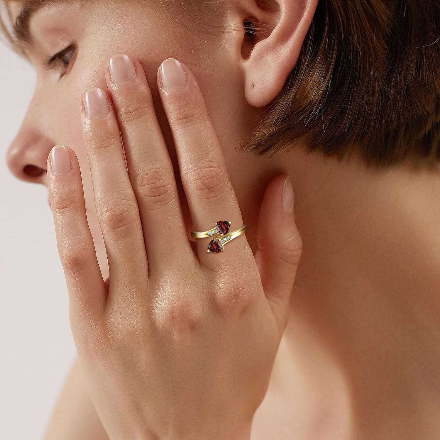 Yaresul 1CT Adjustable Women Heart Ring 14K Gold Plated Birthstone Rings for Women Promise Ring for her Simulated Gemstone Statement Stackable Band Width 2mm Open Size 5~9
