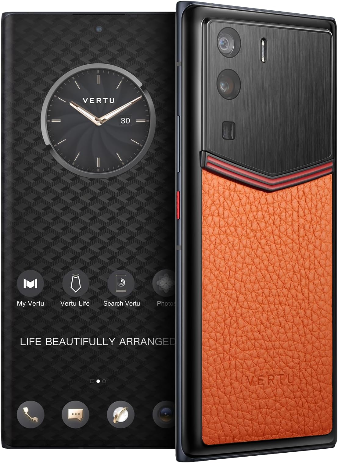 METAVERTU Web 3.0 Calfskin 5G Phone, Unlocked Android Smartphone, Secure Encrypted, Double Systems, 64MP Camera, 144Hz AMOLED Curved Display, Dual SIM, Fast Charge (Enameled, Orange, 12G+512G)