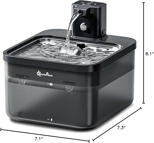 Miniatura 9 de DownyPaws Fuente de agua para gatos con pilas, de acero inoxidable, fuente de agua inalámbrica Fursink de 84 onzas  2.5 L para gatos en el interior,