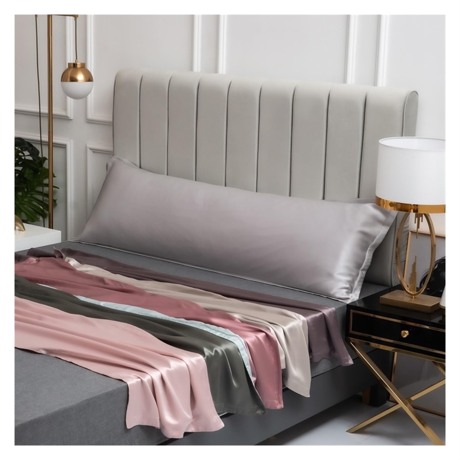 Funda de almohada de seda de lujo de 22 mm, funda de almohada de seda larga hipoalergénica y suave, 48 x 180 cm, color enterrado, perfecta para la salud de la piel y el cabello, duerme mejor esta