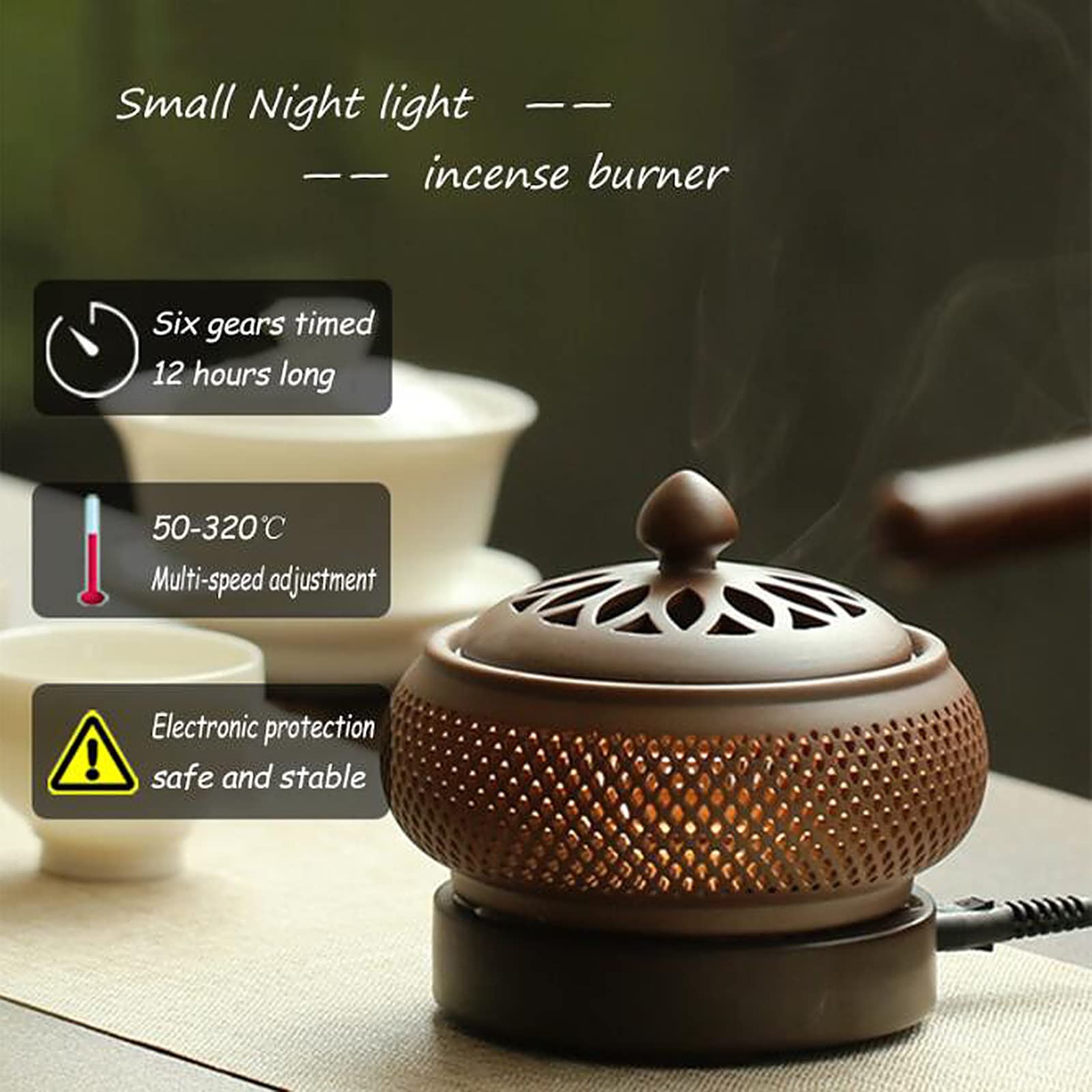 Brûleur d'encens céramique chronométrée,température réglable électrique Porte-encens,Bougies Bois d'agar à résine d'encens Diffuseurs d'huile parfumés,Home/Bureau/Bar diffuseur Parfum Maison
